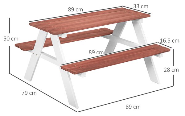 Outsunny Kids Picnic Table, Wooden Table and Bench Set, Kids Garden Furniture for Patio Aged 3-8 Years Old, Brown