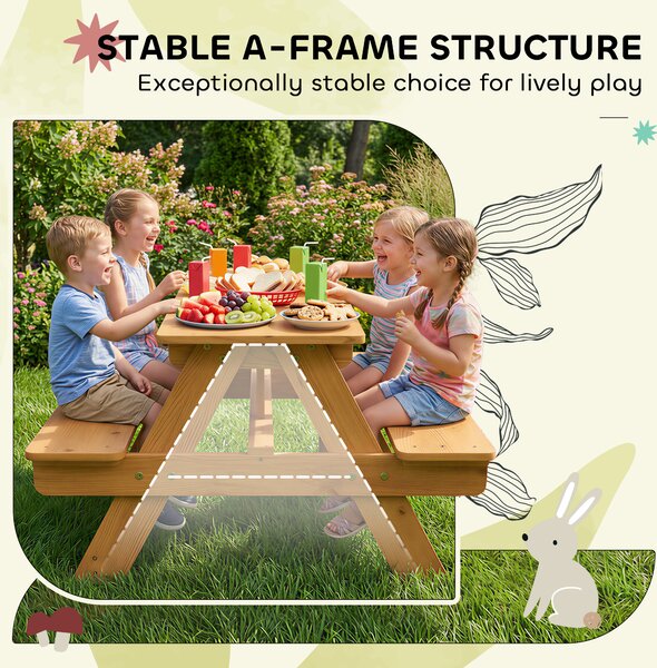 AIYAPLAY Kids Picnic Table for Outdoor Wooden Table & Bench Set with Integrated Benches Natural Wood