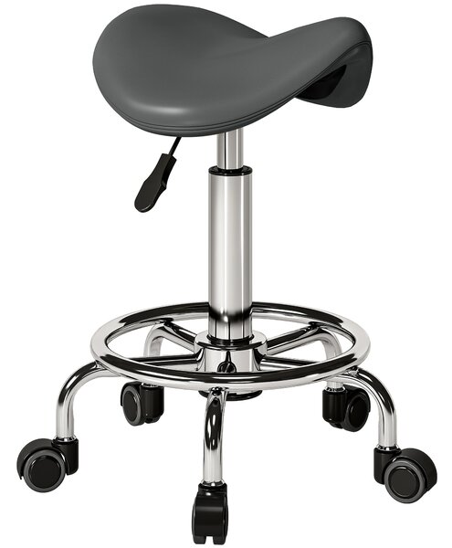 HOMCOM Salon Saddle Stool, Rolling Saddle Chair for Massage, Spa, Clinic, Beauty, Hairdressing and Tattoo, Grey