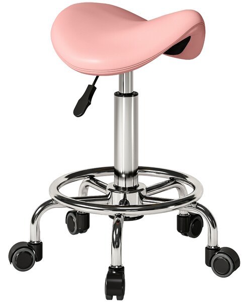 HOMCOM Salon Saddle Stool, Rolling Saddle Chair for Massage, Spa, Clinic, Beauty, Hairdressing and Tattoo, Pink