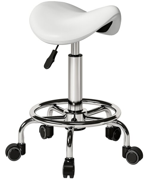 HOMCOM Salon Saddle Stool, Rolling Saddle Chair for Massage, Spa, Clinic, Beauty, Hairdressing and Tattoo, White