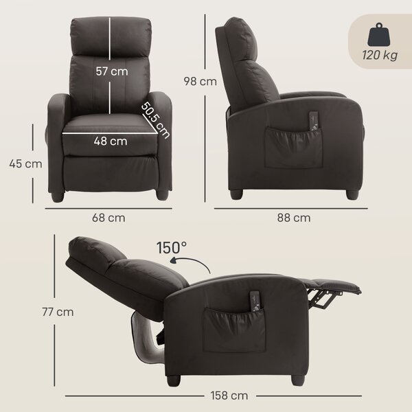 HOMCOM Recliner Sofa Chair PU Leather Massage Armcair w/ Footrest and Remote Control for Living Room, Bedroom, Home Theater, Brown
