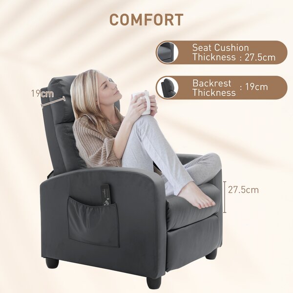 HOMCOM Reclining Massage Chair, Faux Leather with Footrest, Remote Control, for Lounge, Bedroom, Cinema, Grey