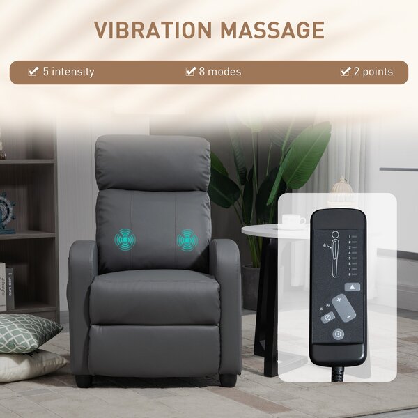HOMCOM Reclining Massage Chair, Faux Leather with Footrest, Remote Control, for Lounge, Bedroom, Cinema, Grey