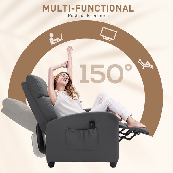 HOMCOM Reclining Massage Chair, Faux Leather with Footrest, Remote Control, for Lounge, Bedroom, Cinema, Grey
