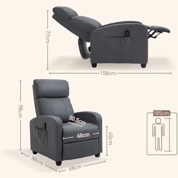 HOMCOM Reclining Massage Chair, Faux Leather with Footrest, Remote Control, for Lounge, Bedroom, Cinema, Grey