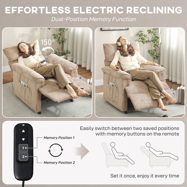 HOMCOM Corduroy Electric Massage Recliner - Brown