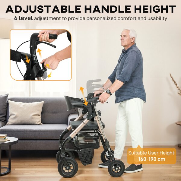 HOMCOM 2-in-1 Rollator Walker & Transport Wheelchair with Seat, Foldable Mobility Aid with Brakes & Footrests for Seniors, Safe & Comfortable Walking Support, Black Aosom UK