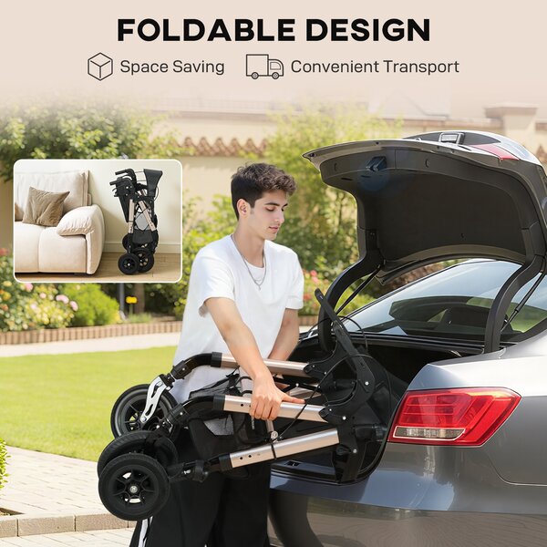 HOMCOM 2-in-1 Rollator Walker & Transport Wheelchair with Seat, Foldable Mobility Aid with Brakes & Footrests for Seniors, Safe & Comfortable Walking Support, Black Aosom UK