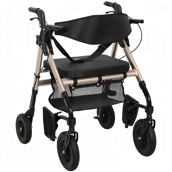 HOMCOM 2-in-1 Rollator Walker & Transport Wheelchair with Seat, Foldable Mobility Aid with Brakes & Footrests for Seniors, Safe & Comfortable Walking Support, Black Aosom UK