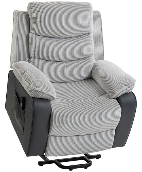 HOMCOM Overstuffed Corduroy Electric Lift Recliner Chair - Light Grey
