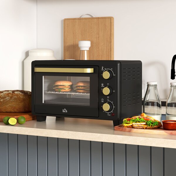HOMCOM Mini Oven, 16L Countertop Electric Grill, Toaster Oven w/ Adjustable Temperature, 60 Min Timer, Crumb Tray, Baking Tray, Wire Rack Aosom UK