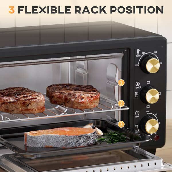 HOMCOM Mini Oven, 16L Countertop Electric Grill, Toaster Oven w/ Adjustable Temperature, 60 Min Timer, Crumb Tray, Baking Tray, Wire Rack Aosom UK
