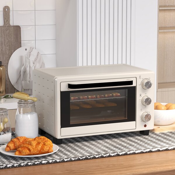 HOMCOM Mini Oven, 21L Countertop Electric Grill, Toaster Oven with Adjustable Temperature, Timer, Baking Tray and Wire Rack, 1400W, Cream Aosom UK