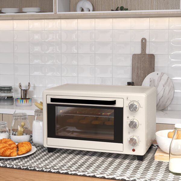 HOMCOM Mini Oven, 21L Countertop Electric Grill, Toaster Oven with Adjustable Temperature, Timer, Baking Tray and Wire Rack, 1400W, Cream Aosom UK