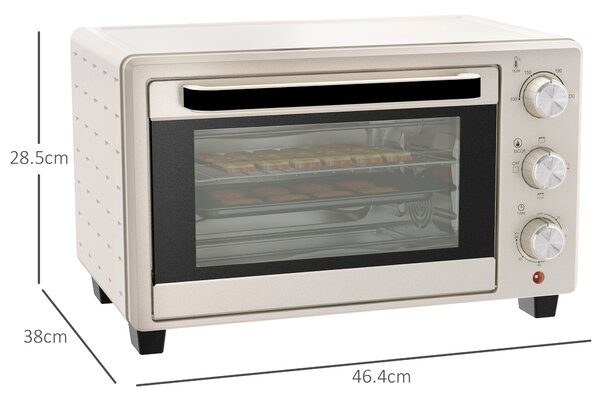 HOMCOM Mini Oven, 21L Countertop Electric Grill, Toaster Oven with Adjustable Temperature, Timer, Baking Tray and Wire Rack, 1400W, Cream Aosom UK
