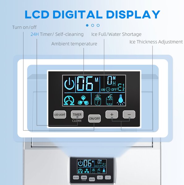 HOMCOM Commercial Ice Maker Machine, Freestanding Industrial Ice Cube Maker with Digital Control, Ice Scoop, Self-cleaning, 4kg Ice Storage, 30kg/24 Hours for Home, Office, Bar, Restaurant