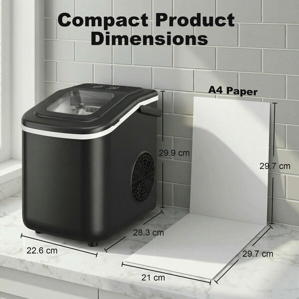 HOMCOM Countertop Ice Maker Machine 9 Cubes in 7 Mins Portable Ice Machine Ice Scoop and Basket 2 Sizes Black