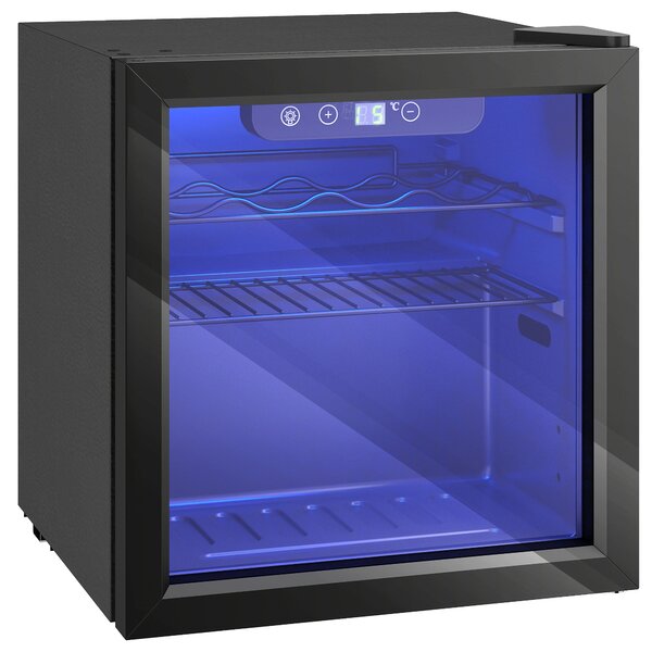 HOMCOM 12 Bottle Wine Cooler, 36 Litre Capacity, 4-16°C Under Counter Drinks Beer Wine Fridge with Glass Door, LED Light, Black