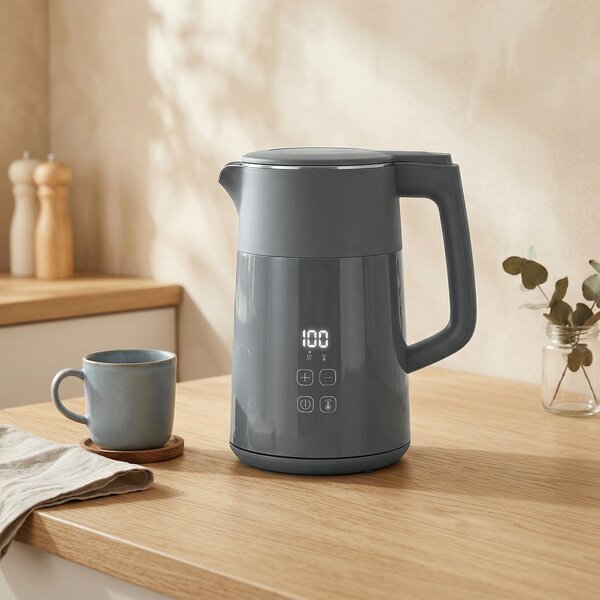 HOMCOM Electric Kettle, 1.7L Fast Boil 3kW Water Kettle with UK Strix Thermostat, LED Display, Keep Warm Function, Grey