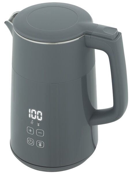 HOMCOM Electric Kettle, 1.7L Fast Boil 3kW Water Kettle with UK Strix Thermostat, LED Display, Keep Warm Function, Grey