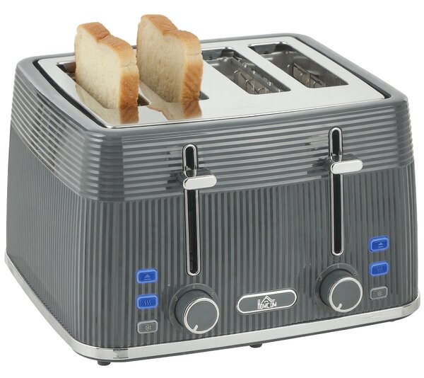 HOMCOM 4 Slice Toaster with 7 Browning Levels, Bread Toaster with Removable Crumb Tray, Grey
