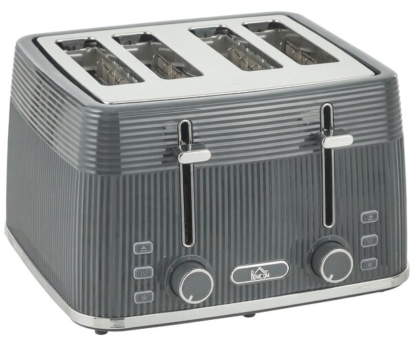 HOMCOM 4 Slice Toaster with 7 Browning Levels, Bread Toaster with Removable Crumb Tray, Grey