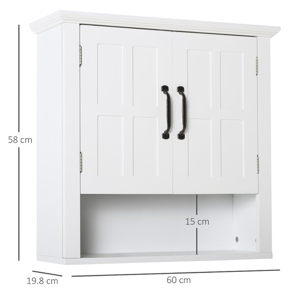 HOMCOM Bathroom Wall Cabinet, Medicine Cabinet, Kitchen Cupboard with 2 Doors and Adjustable Shelf, White