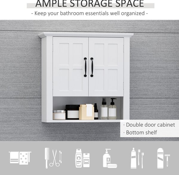 HOMCOM Bathroom Wall Cabinet, Medicine Cabinet, Kitchen Cupboard with 2 Doors and Adjustable Shelf, White