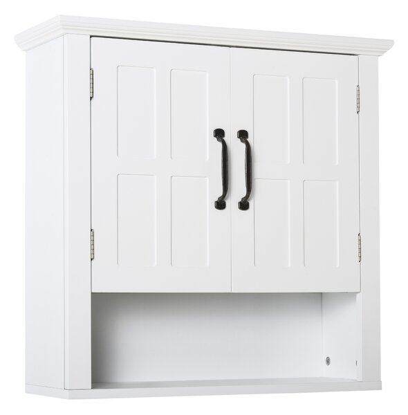 HOMCOM Bathroom Wall Cabinet, Medicine Cabinet, Kitchen Cupboard with 2 Doors and Adjustable Shelf, White