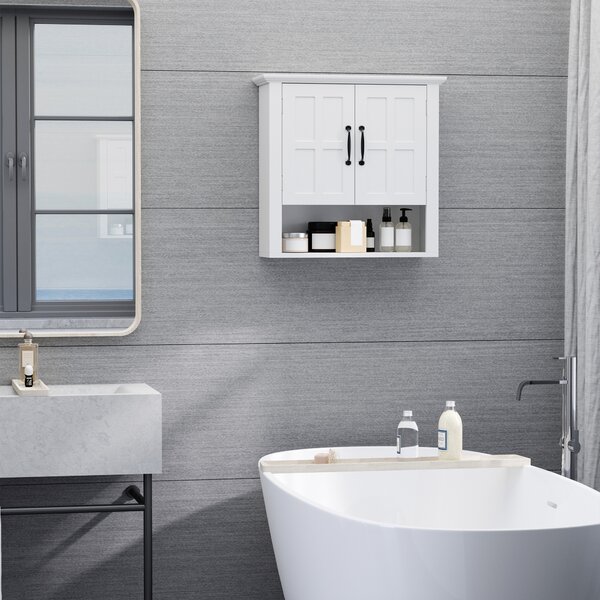 HOMCOM Bathroom Wall Cabinet, Medicine Cabinet, Kitchen Cupboard with 2 Doors and Adjustable Shelf, White
