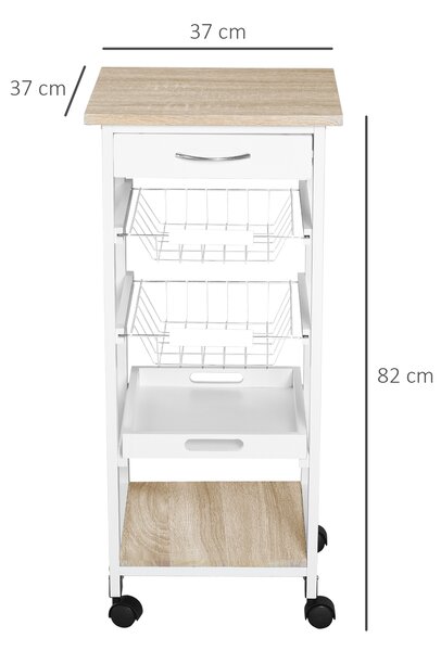 HOMCOM Mobile Rolling Kitchen Island Trolley for Living room, Serving Cart with Drawer & Basket, White Aosom UK