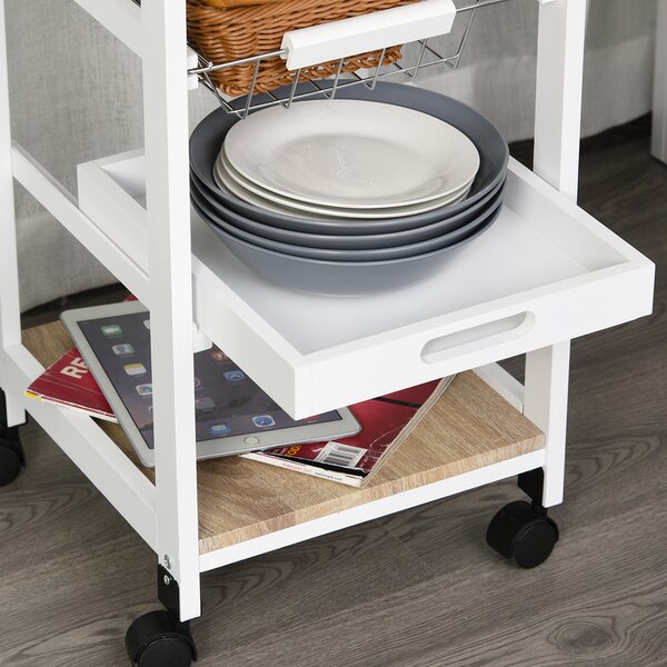 HOMCOM Mobile Rolling Kitchen Island Trolley for Living room, Serving Cart with Drawer & Basket, White Aosom UK