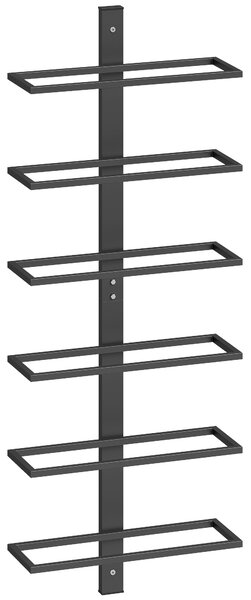 HOMCOM Wall Mounted Wine Rack, 6 Tier Metal Wine Display Rack, Storage Holder for Kitchen, Black