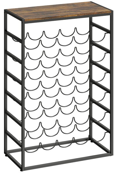 HOMCOM 30 Bottles Wine Rack, 6 Tier Free Standing Wine Storage Holder with Wood Effect Tabletop, Rustic Brown
