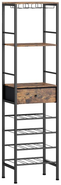 HOMCOM Industrial Wine Bar Cabinet Freestanding Liquor Cabinet 16-Bottle Wine Rack Glass Holder Rustic Brown