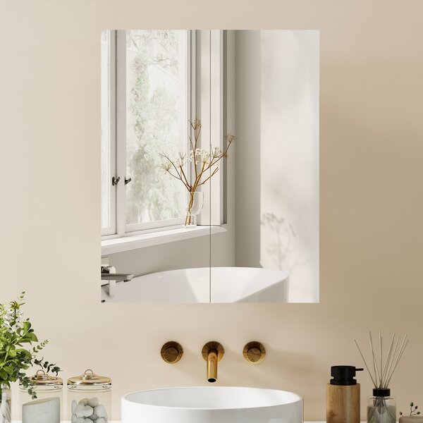 HOMCOM Wall Mounted Mirror Cabinet, Wooden Bathroom Storage with Adjustable Shelf, Double Door, 60Wx15Dx75H cm, White Aosom UK