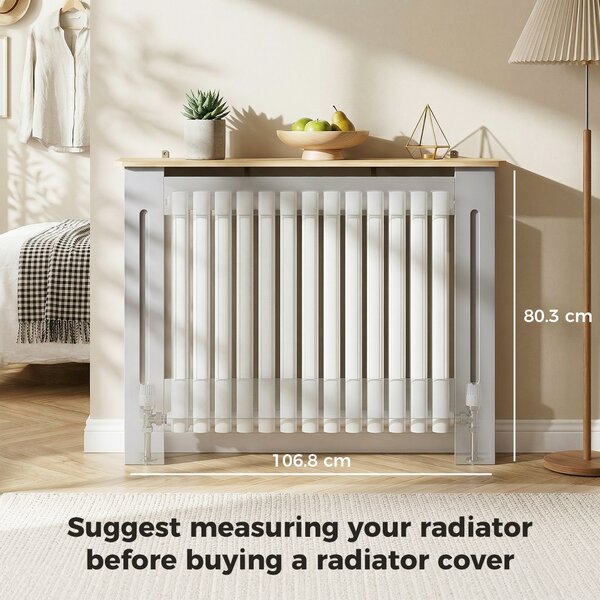 HOMCOM Slatted Radiator Cover, Painted Cabinet with Line Grill Design, 112L × 19W × 81H cm, Grey