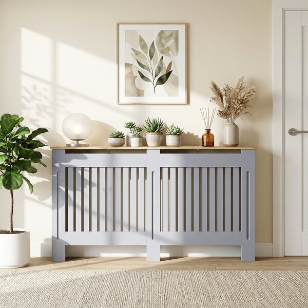 HOMCOM Slatted Radiator Cover, Painted Cabinet with Line Grill Design, 172L × 19W × 81H cm, Grey