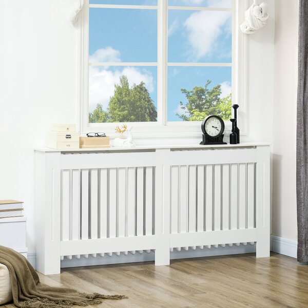 HOMCOM Slatted Radiator Cover Painted Cabinet MDF Lined Grill in White 172L x 19W x 81H cm Aosom UK