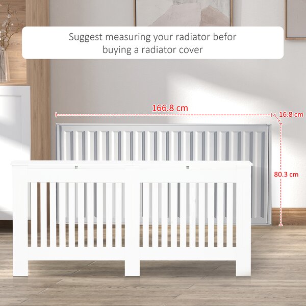 HOMCOM Slatted Radiator Cover Painted Cabinet MDF Lined Grill in White 172L x 19W x 81H cm Aosom UK