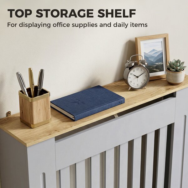 HOMCOM Heater Cover, Radiator Cover Slatted Painted MDF Lined Grill Grey, 78L x 19W x 81H cm