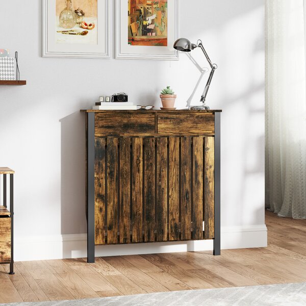 HOMCOM 93 x 88.5cm Rustic-Look Radiator Cover - Brown/Black Aosom UK
