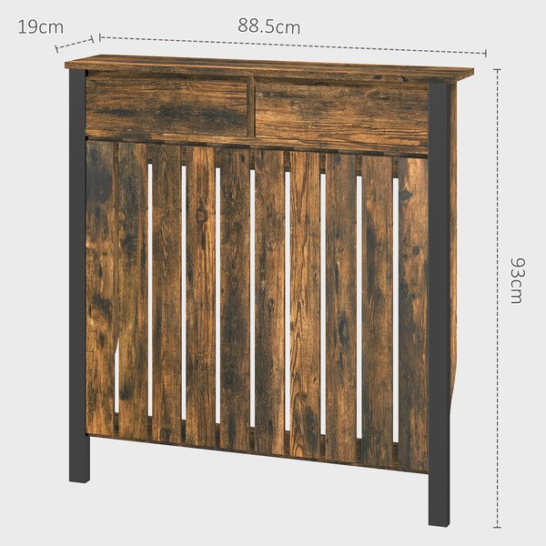 HOMCOM 93 x 88.5cm Rustic-Look Radiator Cover - Brown/Black Aosom UK