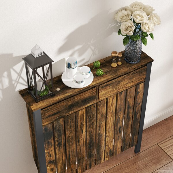HOMCOM 93 x 88.5cm Rustic-Look Radiator Cover - Brown/Black Aosom UK