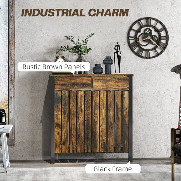 HOMCOM 93 x 88.5cm Rustic-Look Radiator Cover - Brown/Black Aosom UK