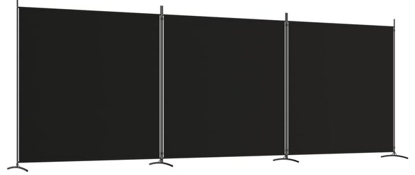 3-Panel Room Divider Black 525x180 cm Fabric