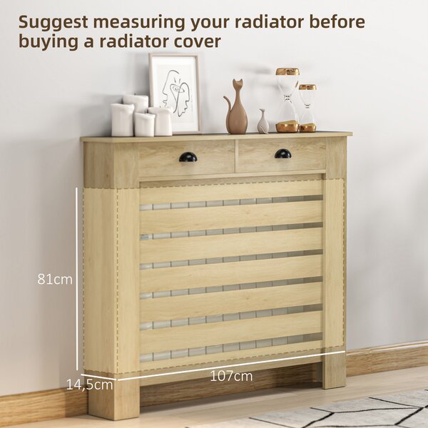 HOMCOM 95.5H x 111Wcm Radiator Cover, with Drawer - Oak