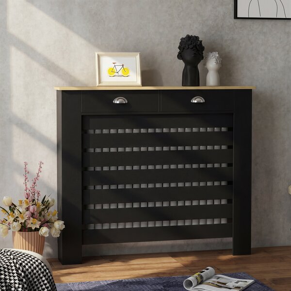 HOMCOM 95.5H x 111Wcm Radiator Cover, with Drawer - Black