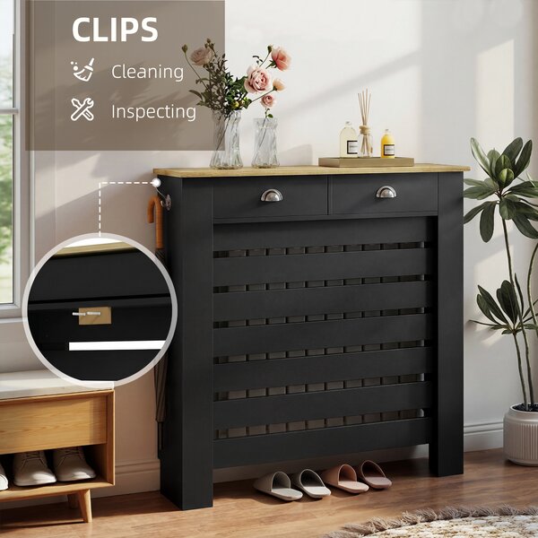 HOMCOM 95.5H x 111Wcm Radiator Cover, with Drawer - Black